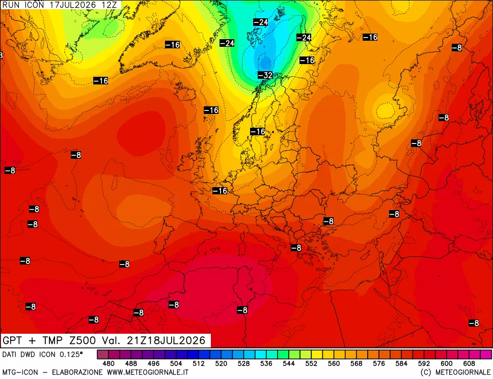 mappa 500 hPa GPT + Temp