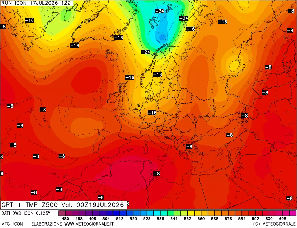 mappa 500 hPa GPT + Temp