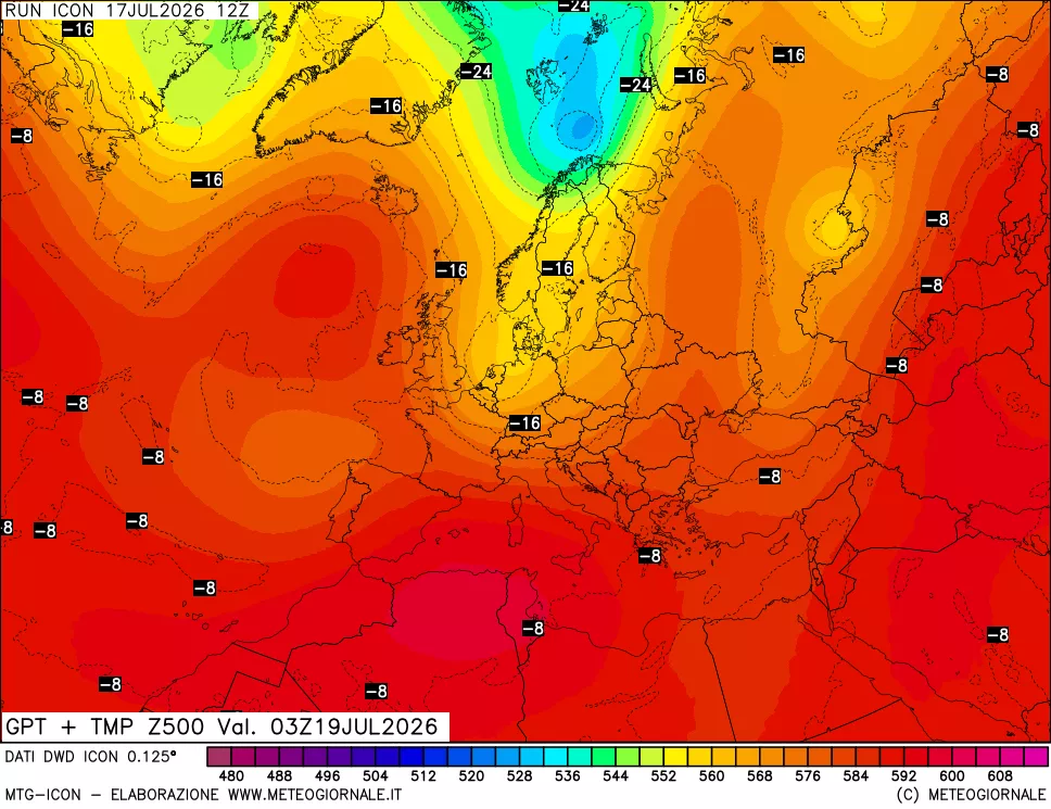 mappa 500 hPa GPT + Temp
