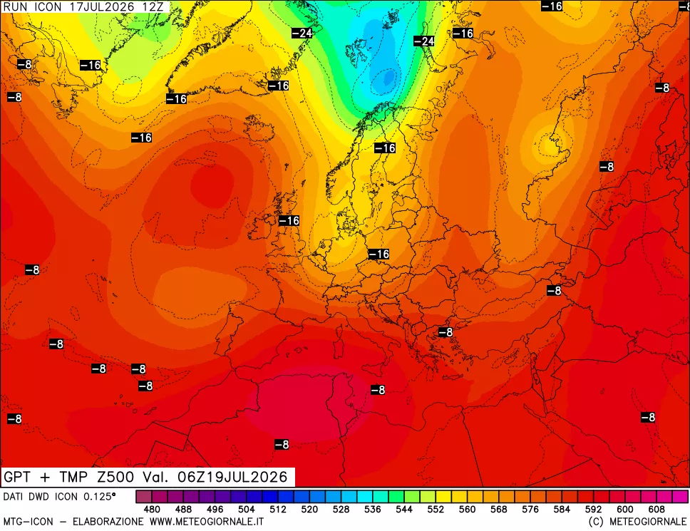 mappa 500 hPa GPT + Temp