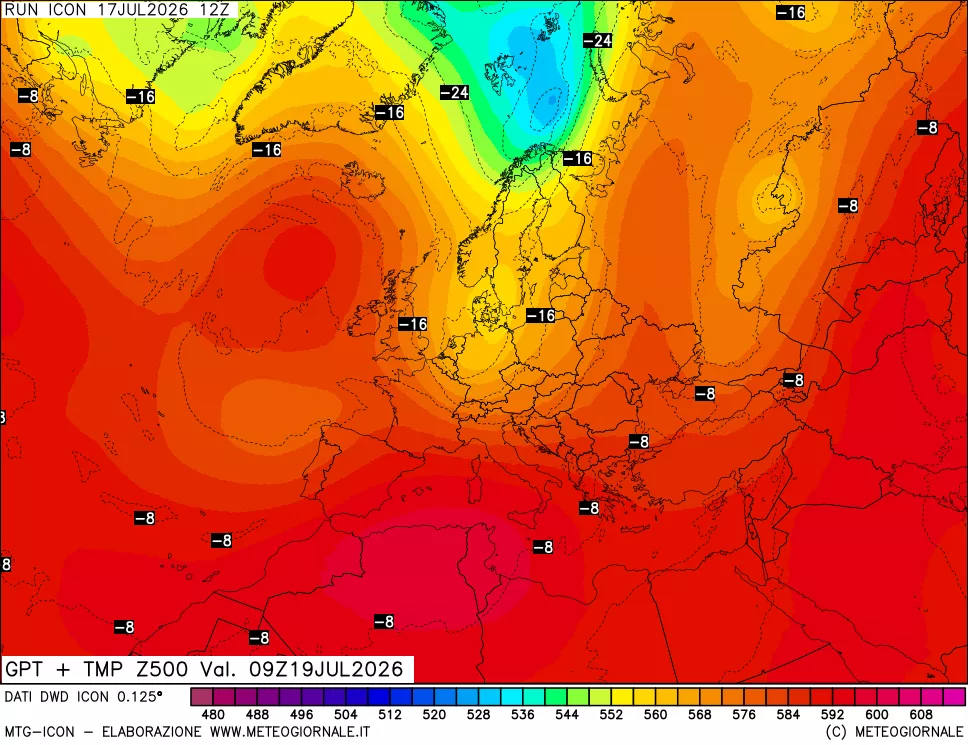 mappa 500 hPa GPT + Temp