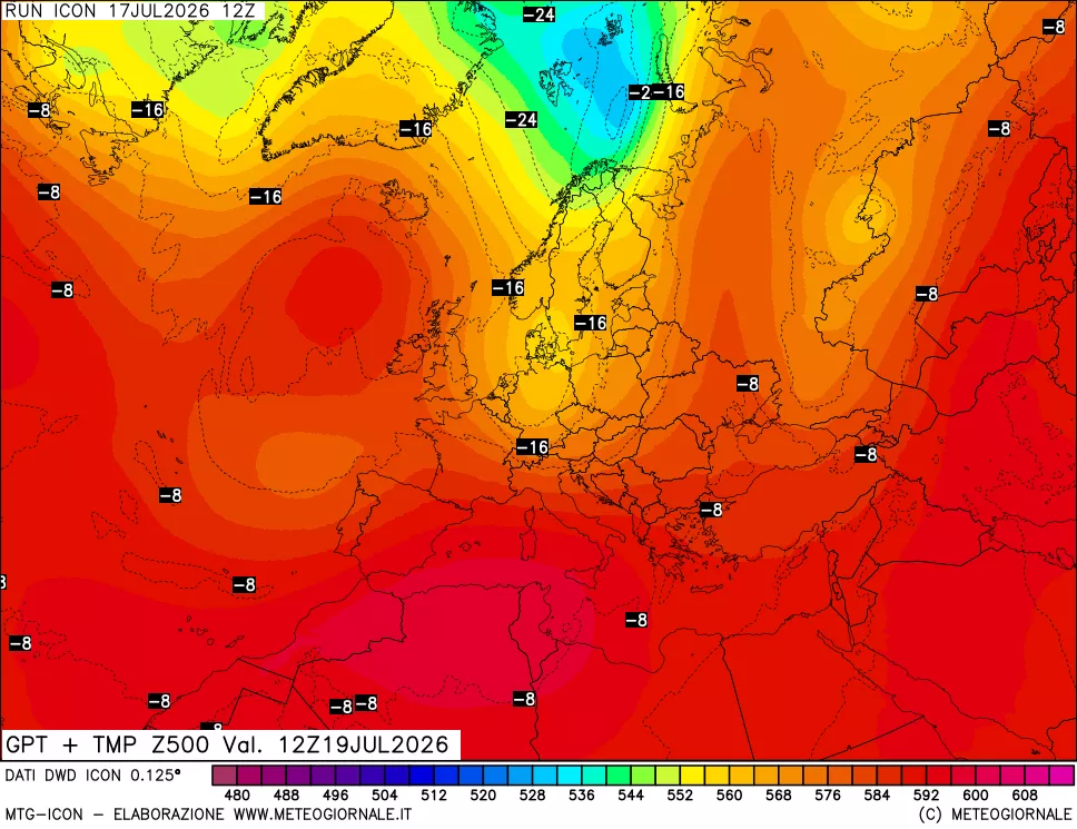 mappa 500 hPa GPT + Temp