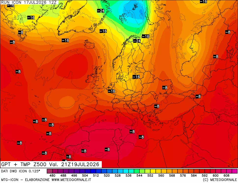 mappa 500 hPa GPT + Temp
