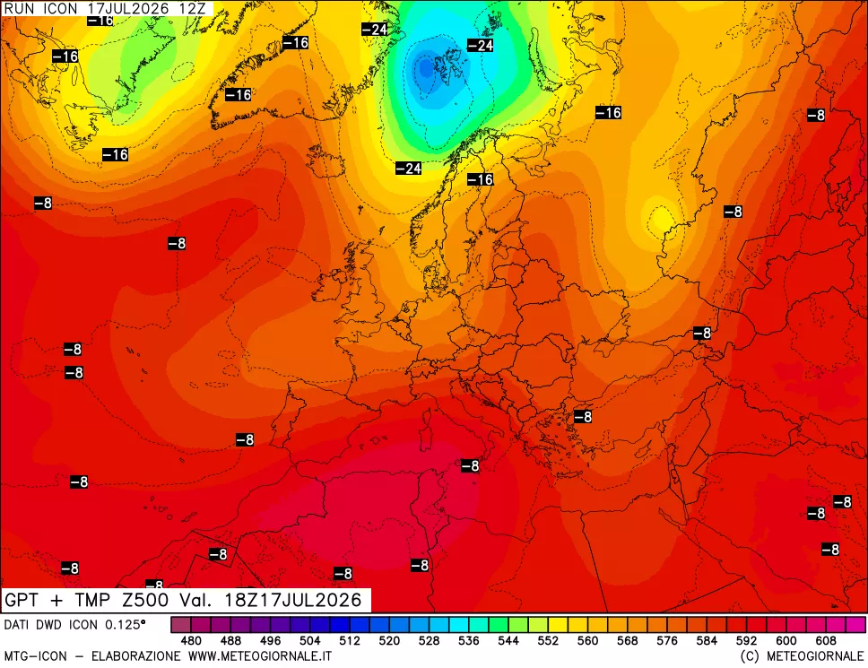 mappa 500 hPa GPT + Temp
