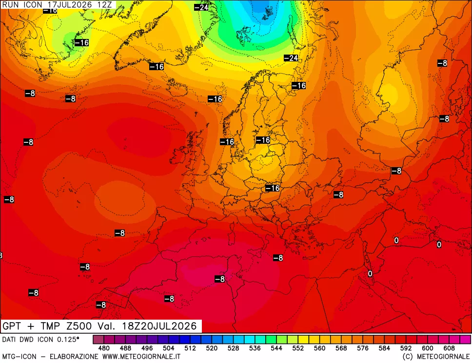 mappa 500 hPa GPT + Temp