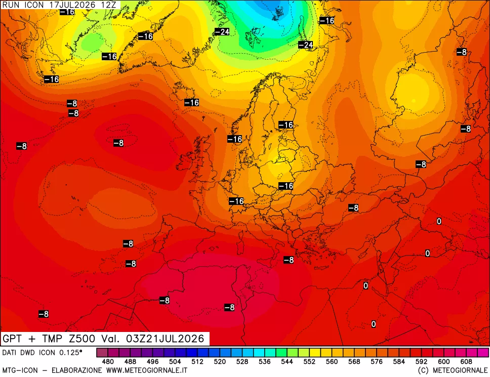 mappa 500 hPa GPT + Temp