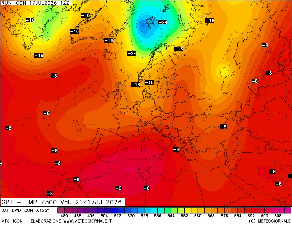 mappa 500 hPa GPT + Temp