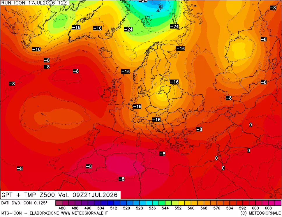 mappa 500 hPa GPT + Temp