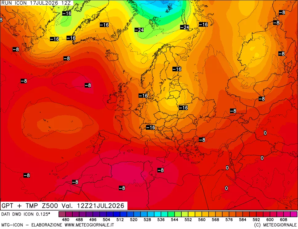 mappa 500 hPa GPT + Temp