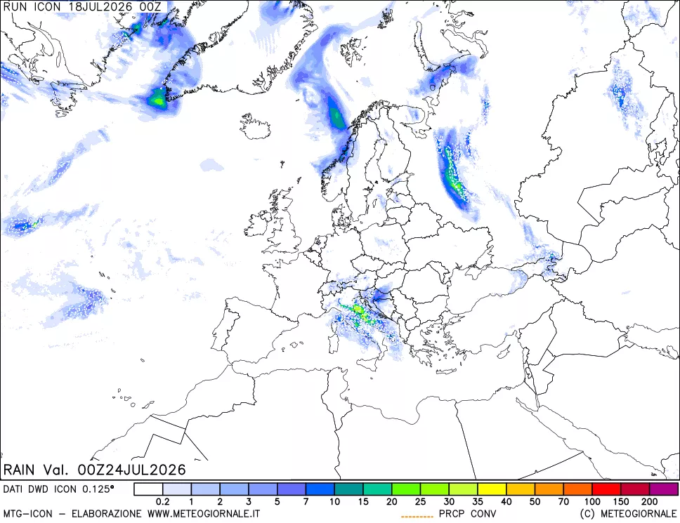 mappa Precipitazioni 24 ore precedenti