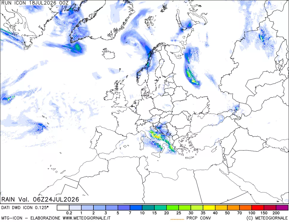 mappa Precipitazioni 24 ore precedenti