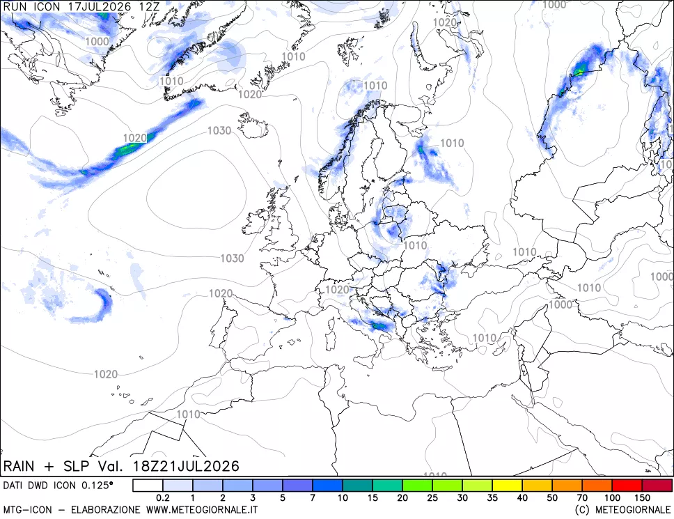 mappa Precipitazioni e pressione SLM