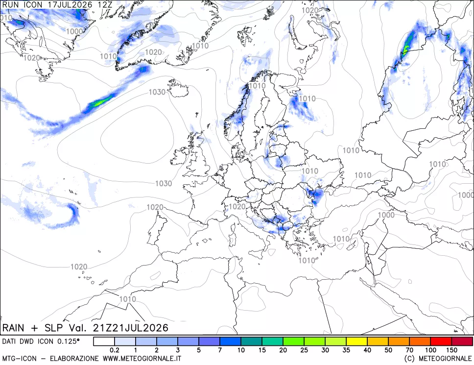 mappa Precipitazioni e pressione SLM