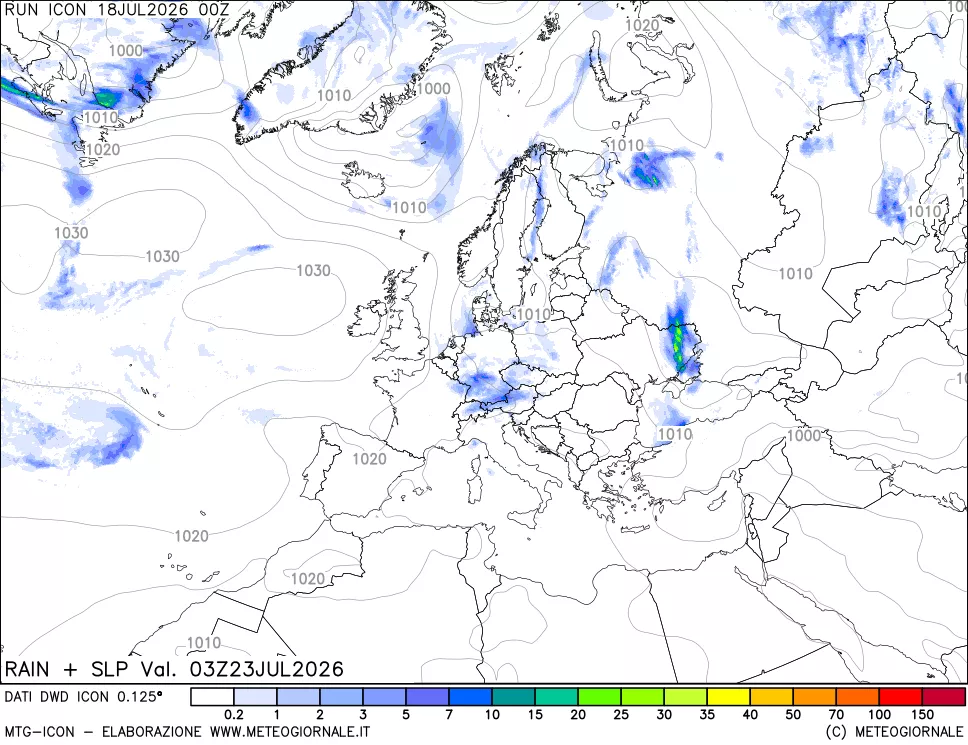 mappa Precipitazioni e pressione SLM