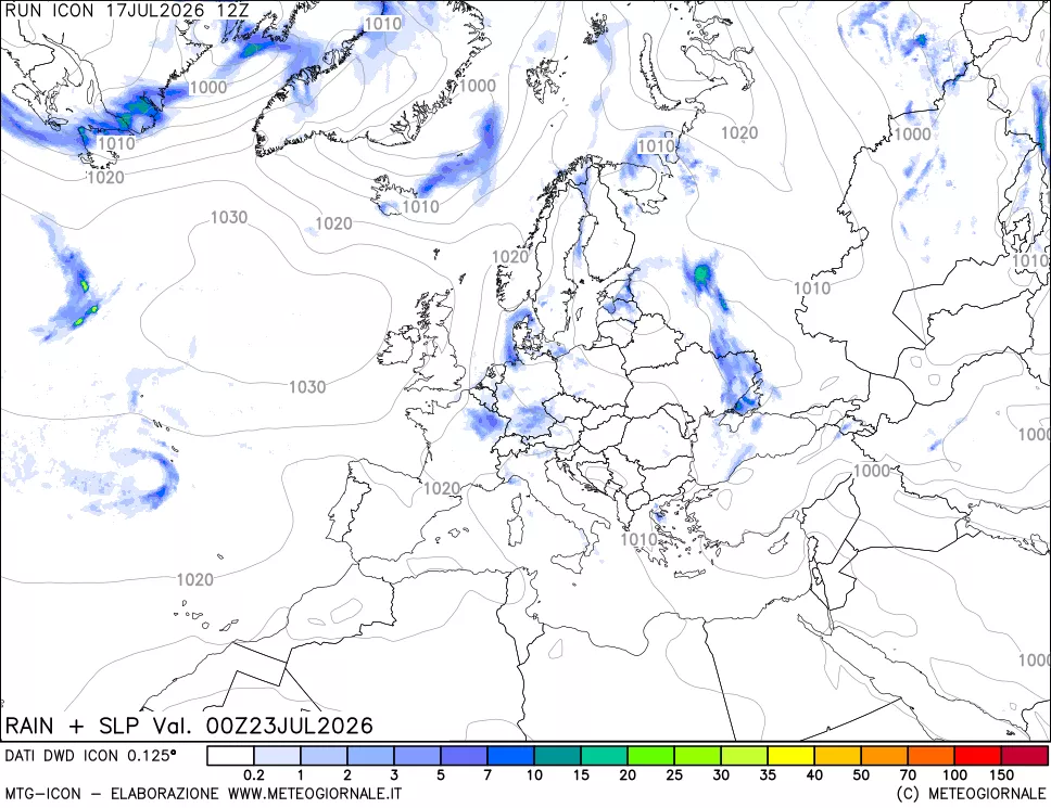 mappa Precipitazioni e pressione SLM