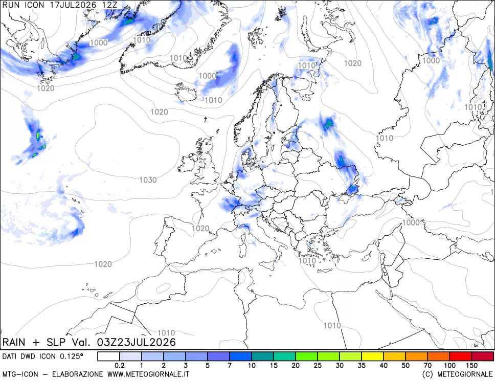 mappa Precipitazioni e pressione SLM