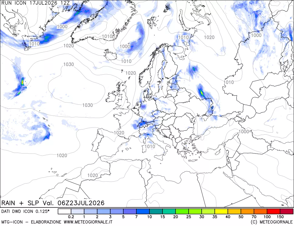 mappa Precipitazioni e pressione SLM