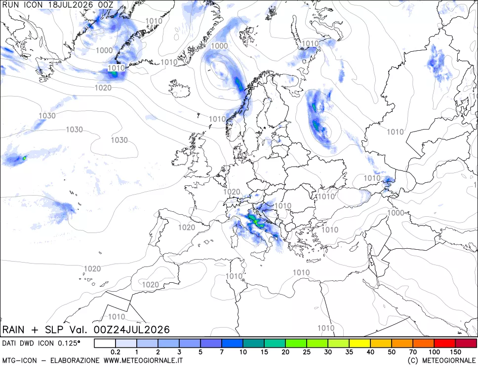 mappa Precipitazioni e pressione SLM
