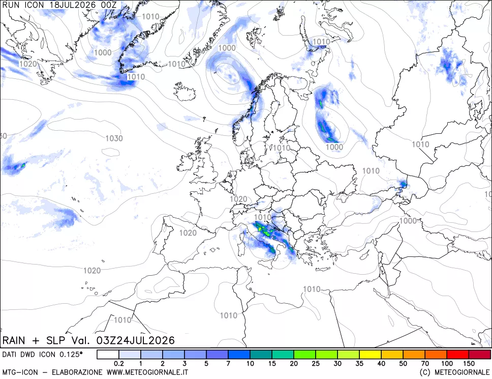 mappa Precipitazioni e pressione SLM