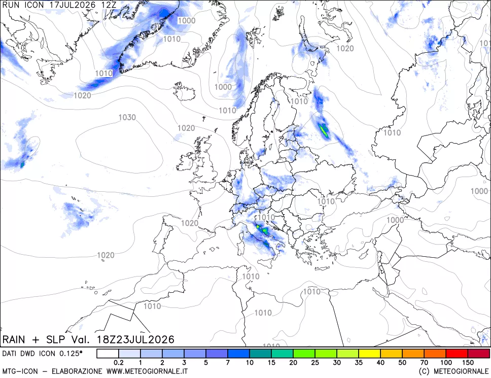 mappa Precipitazioni e pressione SLM