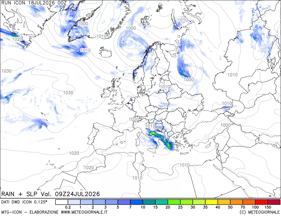 mappa Precipitazioni e pressione SLM