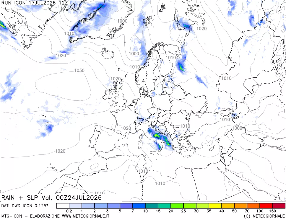 mappa Precipitazioni e pressione SLM