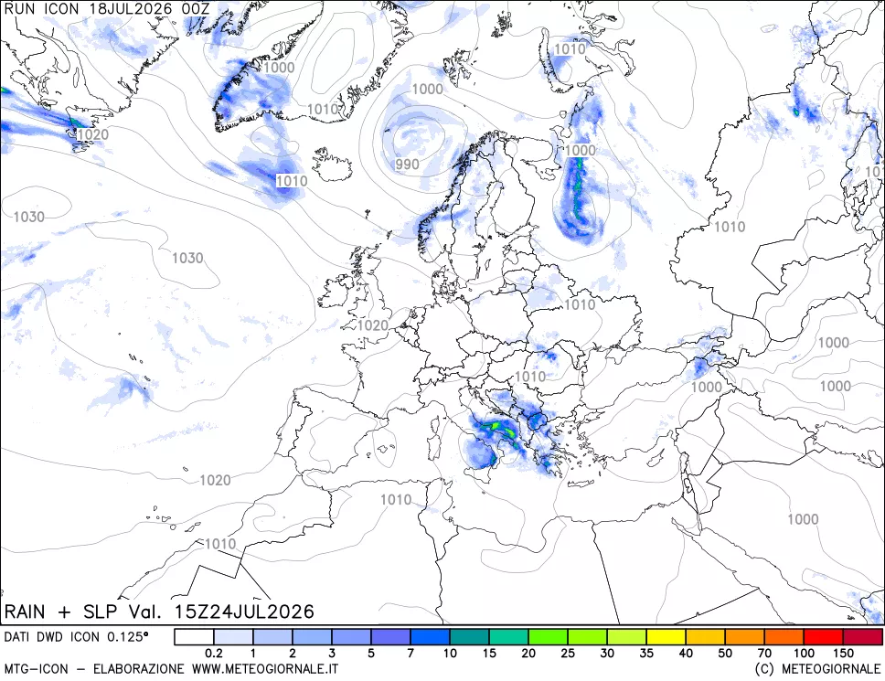 mappa Precipitazioni e pressione SLM