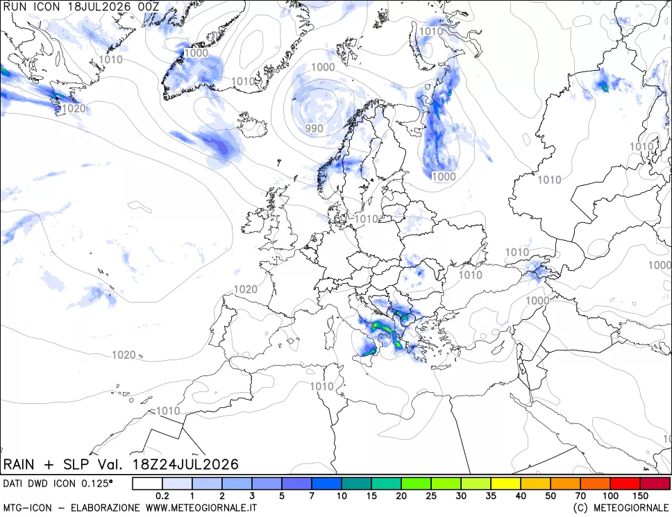 mappa Precipitazioni e pressione SLM
