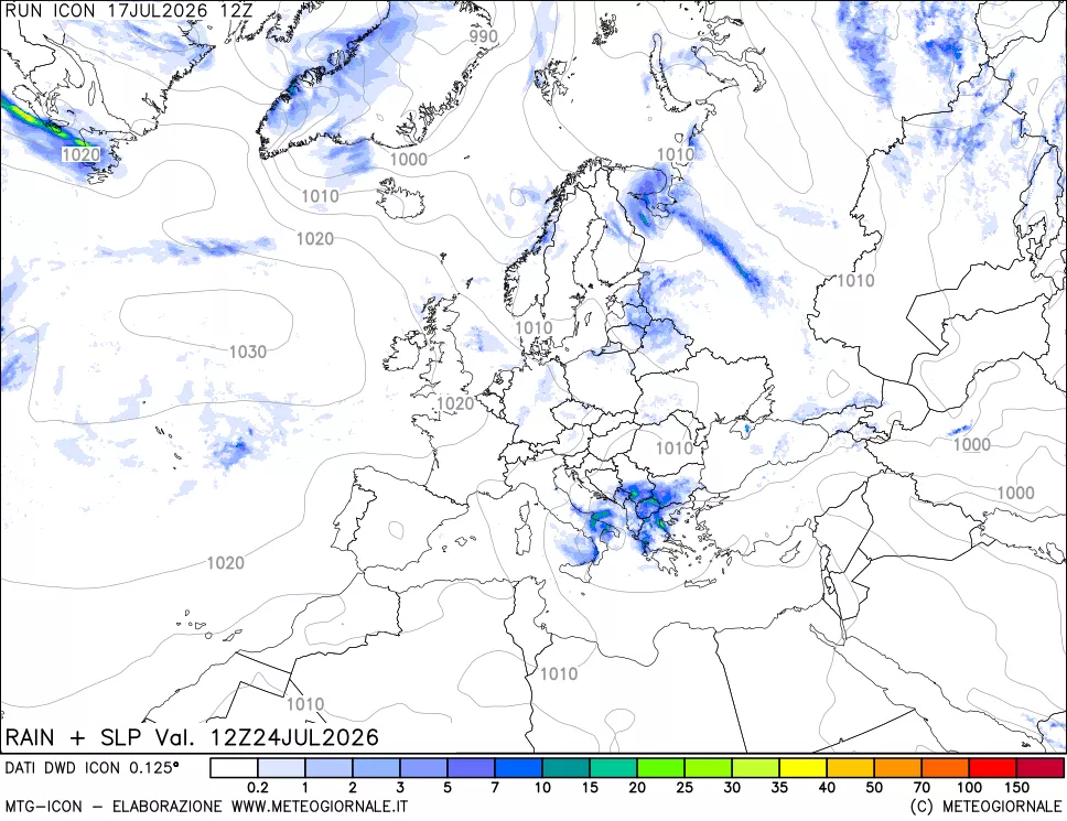 mappa Precipitazioni e pressione SLM