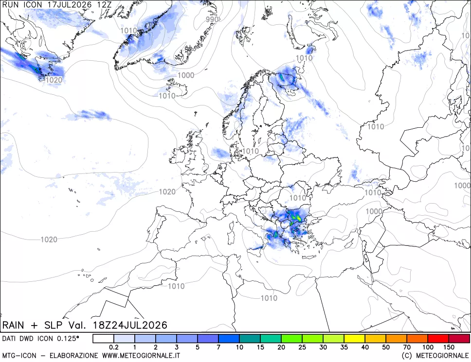 mappa Precipitazioni e pressione SLM