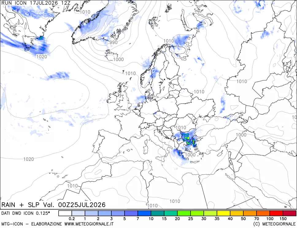 mappa Precipitazioni e pressione SLM