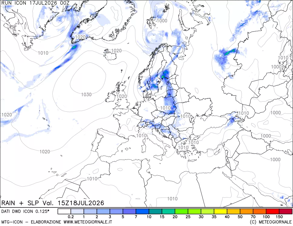 mappa Precipitazioni e pressione SLM