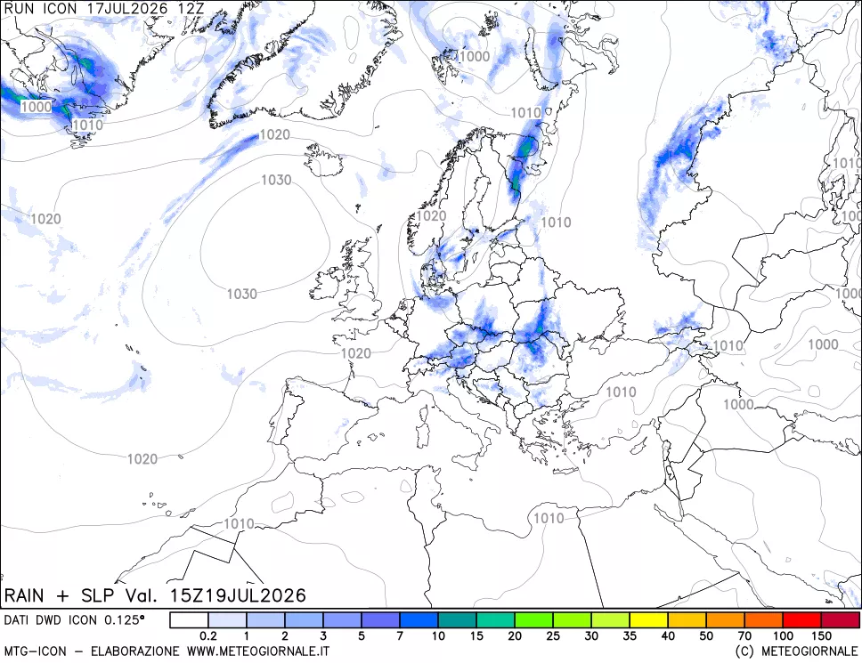 mappa Precipitazioni e pressione SLM