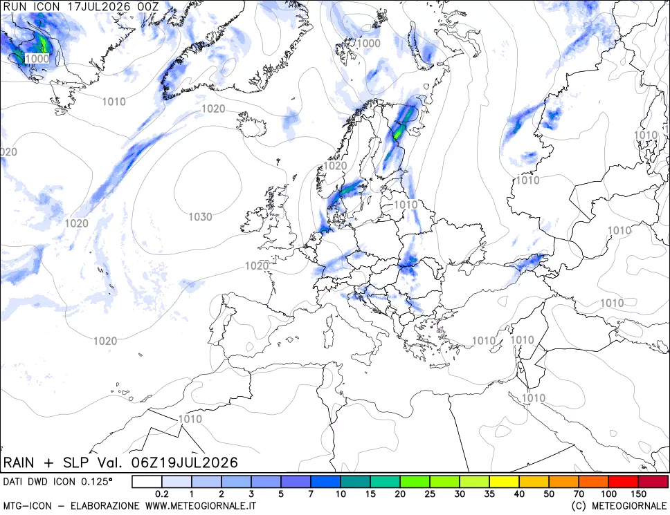 mappa Precipitazioni e pressione SLM