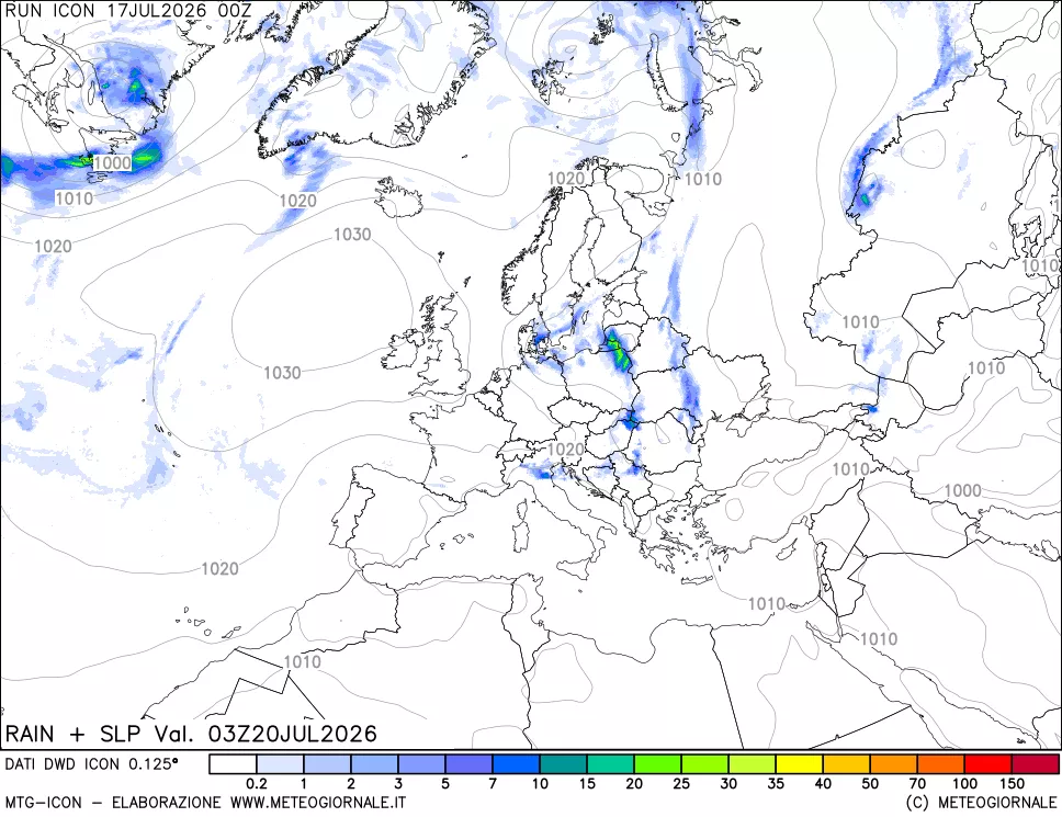 mappa Precipitazioni e pressione SLM