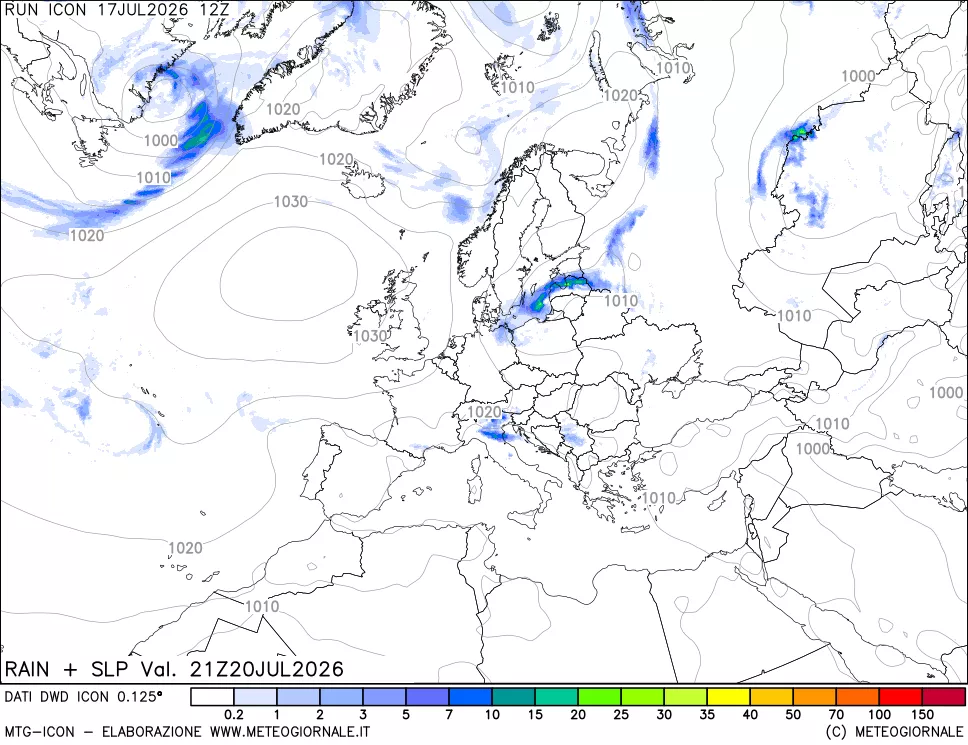 mappa Precipitazioni e pressione SLM