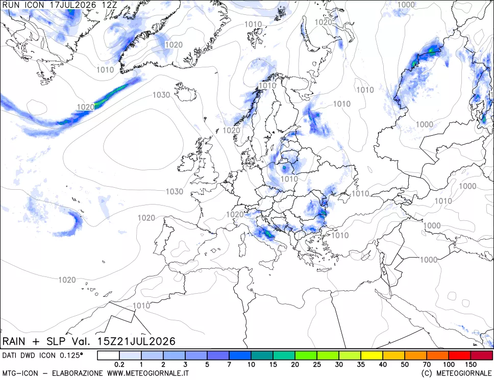mappa Precipitazioni e pressione SLM
