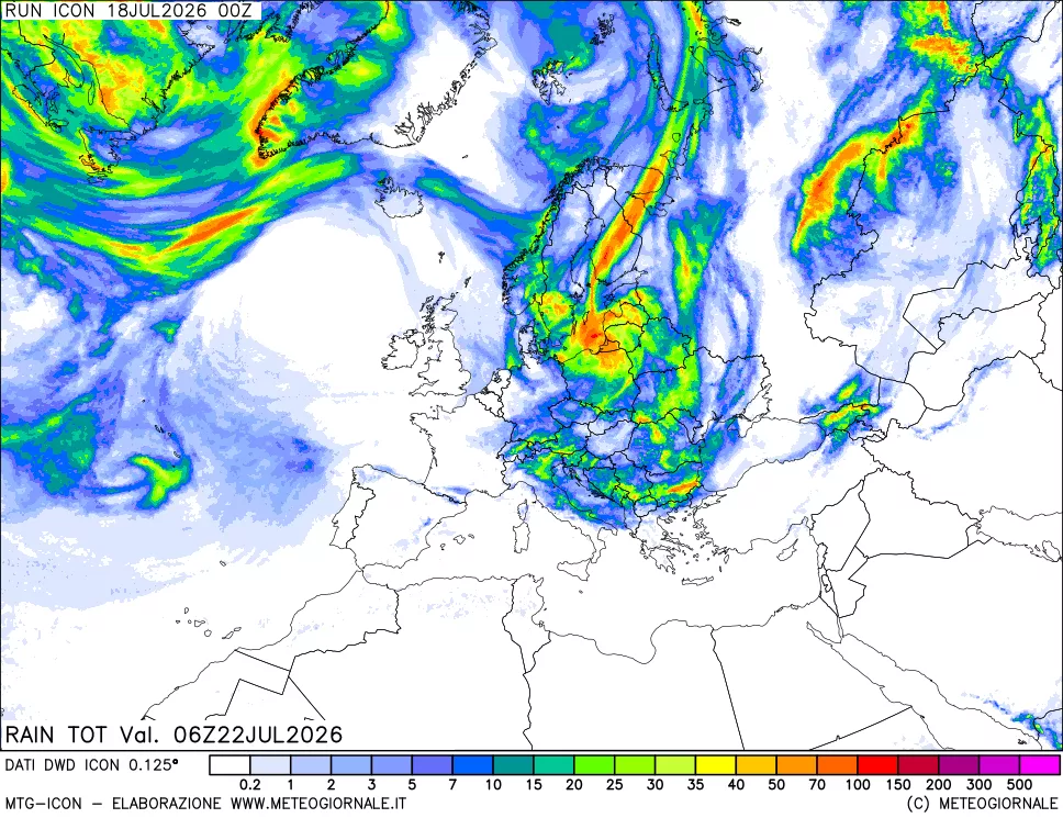 mappa Precipitazioni totali dal primo giorno