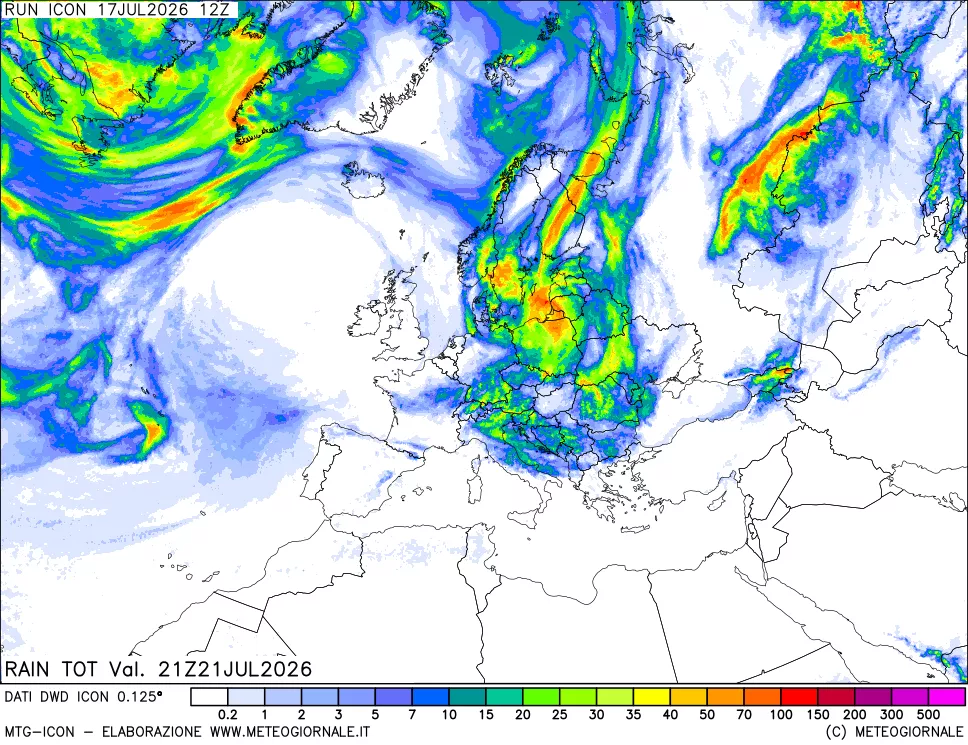 mappa Precipitazioni totali dal primo giorno