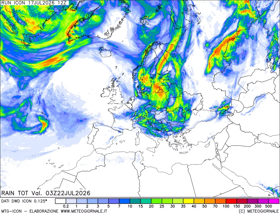 mappa Precipitazioni totali dal primo giorno