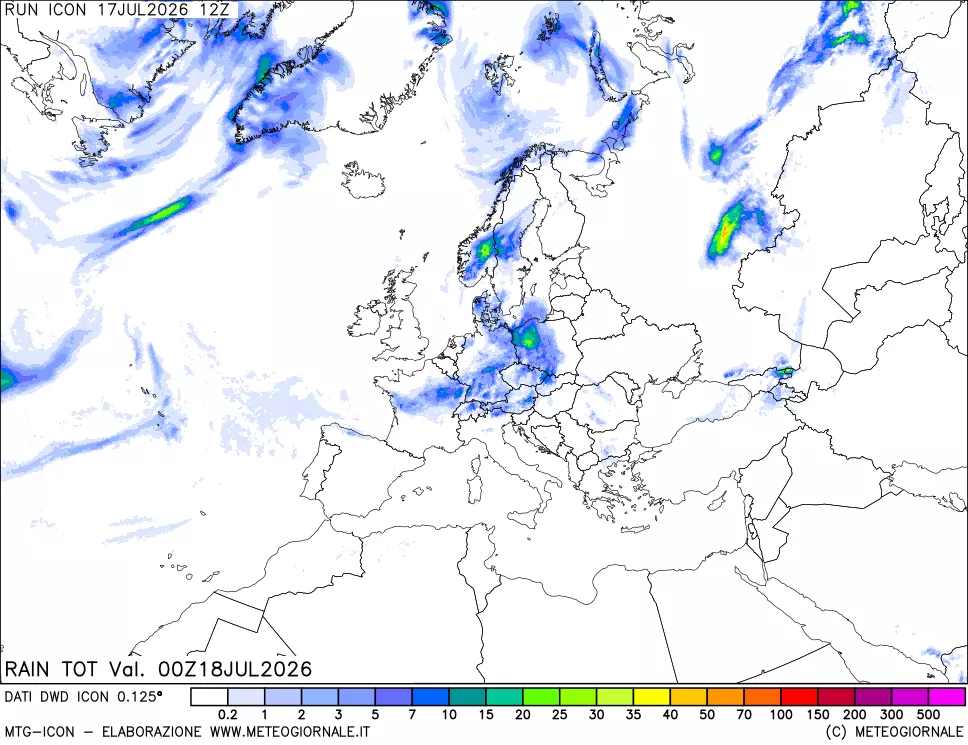 mappa Precipitazioni totali dal primo giorno