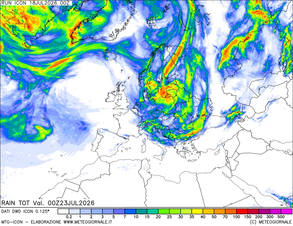 mappa Precipitazioni totali dal primo giorno