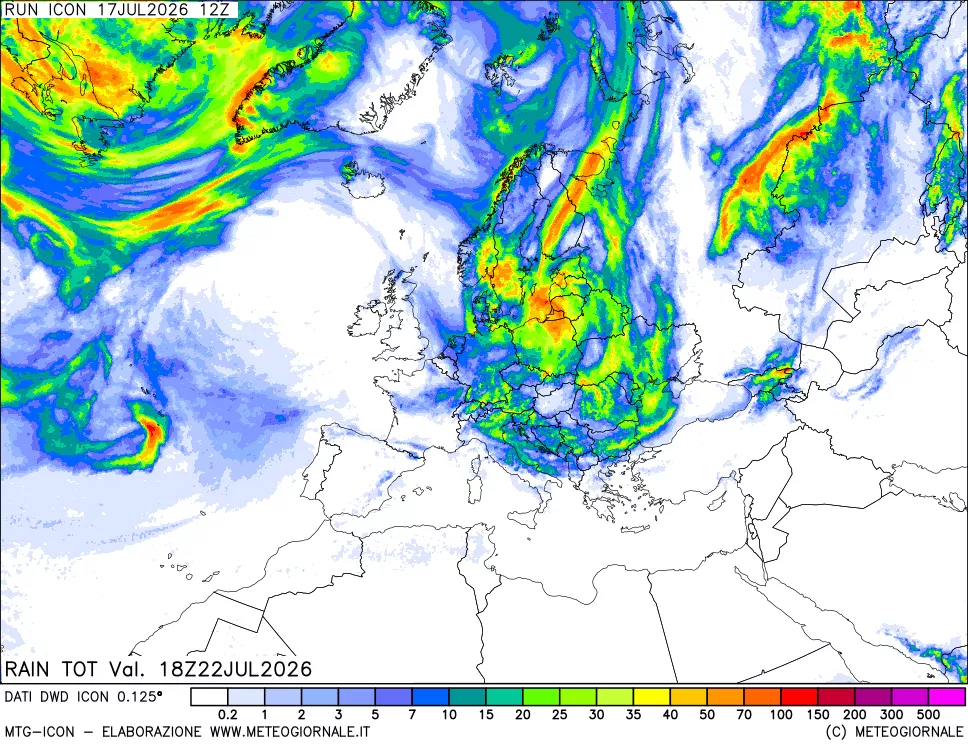 mappa Precipitazioni totali dal primo giorno
