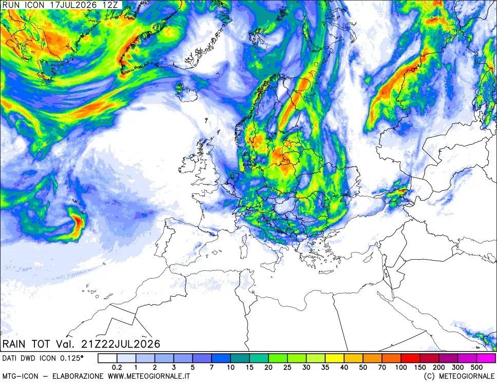 mappa Precipitazioni totali dal primo giorno