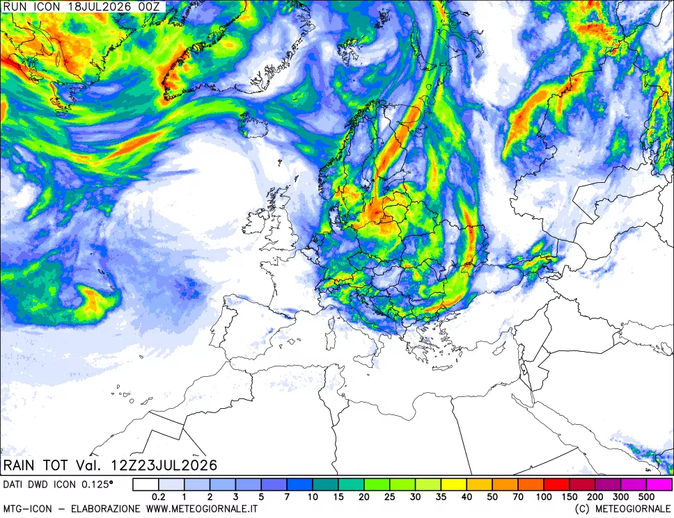 mappa Precipitazioni totali dal primo giorno