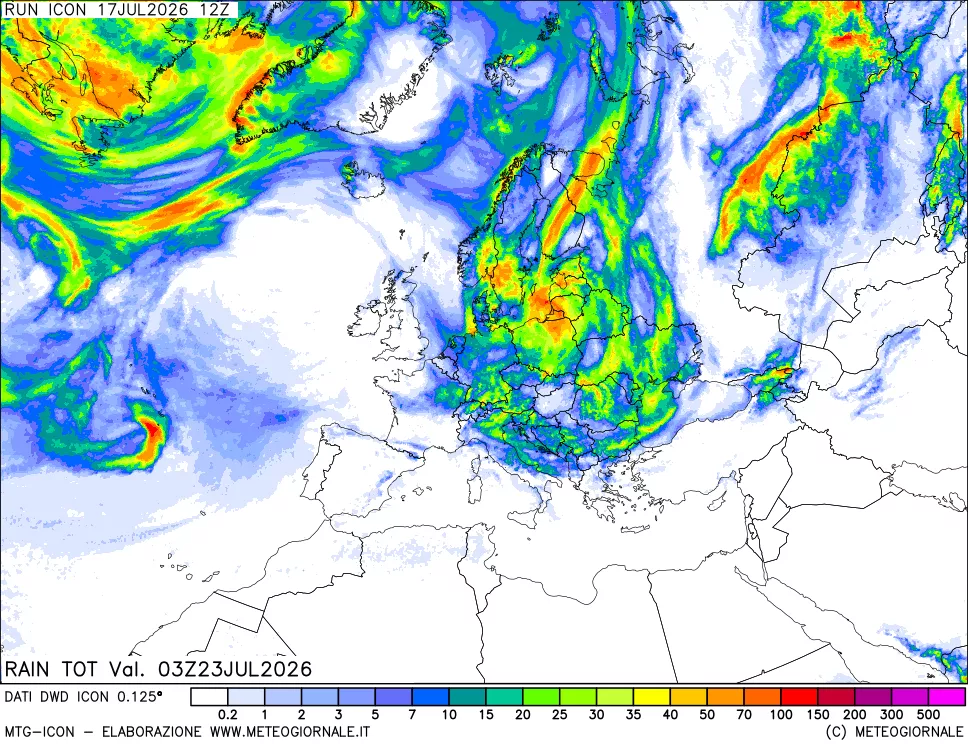 mappa Precipitazioni totali dal primo giorno