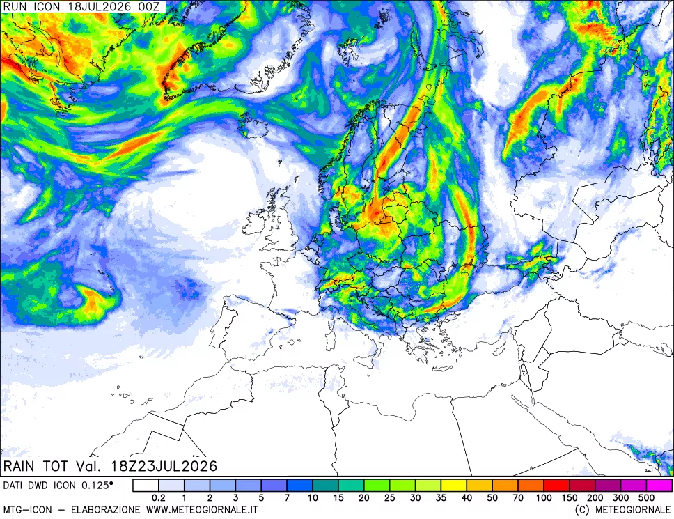 mappa Precipitazioni totali dal primo giorno
