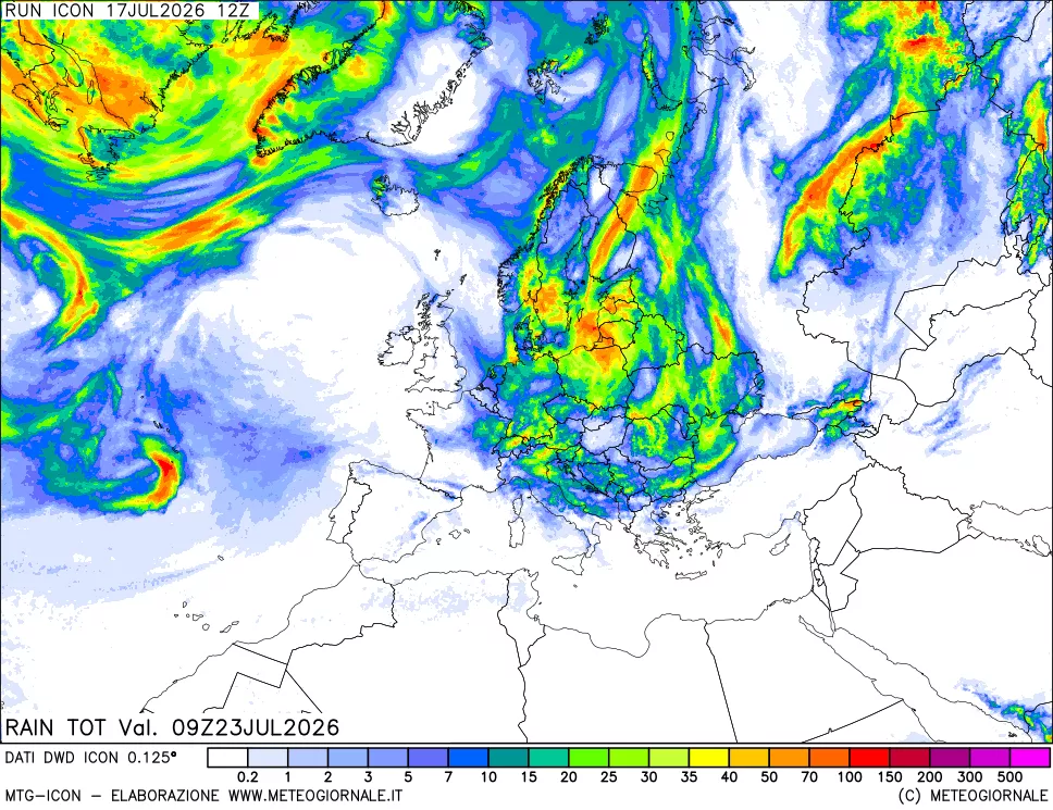 mappa Precipitazioni totali dal primo giorno