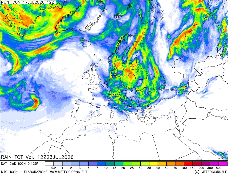mappa Precipitazioni totali dal primo giorno