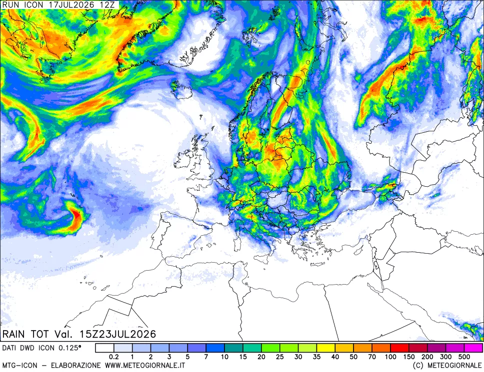 mappa Precipitazioni totali dal primo giorno